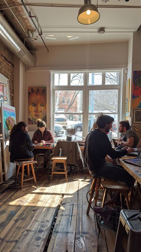 Cozy Café Scene: Customers enjoy a sunny afternoon while sipping coffee in a #cozy, art-filled #urban café. #café #sunlight #woodenfloors #art #windows #aiart #aiphoto #stockcake ⬇️ #Download and 📝 #Prompt 👉 https://stockcake.com/i/cozy-caf-scene_746720_1126834 Busy Coffee Shop Aesthetic, Seattle Coffee Shop Aesthetic, Rainy Coffee Shop Aesthetic, Busy Coffee Shop, Coffee Shop Cozy, Cafe Setting, Coffee Cafe Aesthetic, Seattle Coffee Shops, Urban Cafe