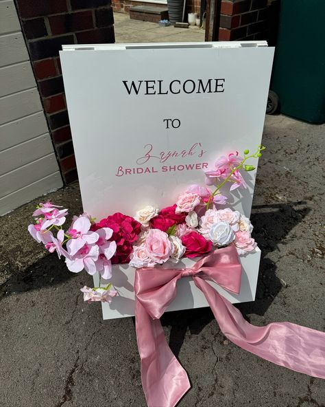 A moment for the welcome sign 🤩🎀 …. #flowers #bridal #bridalshower #wedding #misstomrs #engagement #bridetobe #bridesmaids #bachelorette #fiance #weddingday #nikkah #engaged #pink #floral #floralarrangement #bridestory #bridgerton #aesthetic #tablescape #tabledecor #smallbusiness #leeds #party #partyideas #tablesetting Welcome Sign, Floral Arrangements, Bridal Shower, Table Settings, Wedding Day, Table Decorations, In This Moment, Floral, Pink