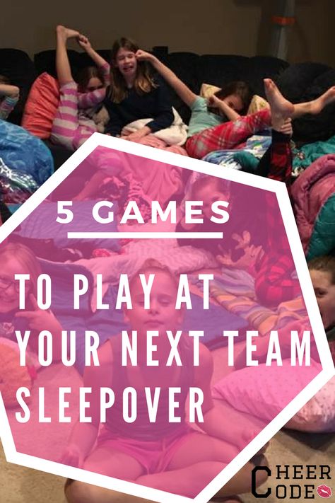 Cheer Code | Glitter, Bows, & Nike Pros. 5 Games to Play at Your Next Team Sleepover! Team Building Sleepover, Softball Team Sleepover Ideas, Cheerleading Sleepover Ideas, Cheer Birthday Party Games, Softball Sleepover Ideas, Team Building Games For Dance Teams, Cheer Lock In Ideas, Gymnastics Sleepover Ideas, Cheer Sleepover Ideas Team Bonding