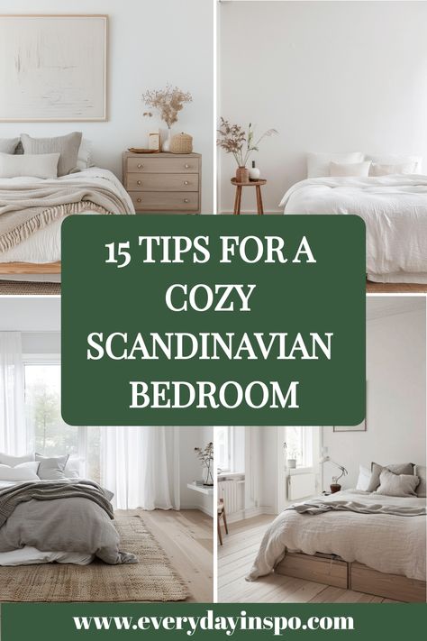 Get a cozy Scandinavian inspired bedroom with these tips and ideas. Scandinavian Guest Room, Hygge Bedroom Ideas Relaxing, Scandi Bedroom Ideas Scandinavian Design, Scandinavian Sleep Method Bed Making, Hygge Bedroom Aesthetic, Scandi Bedroom Ideas, Duvet Inspiration, Scandinavian Inspired Bedroom, Scandanavian Interiors Bedroom