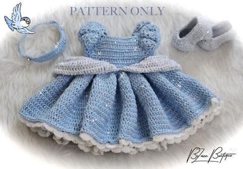 Baby Cinderella Dress, Crochet Set Pattern, Crochet Halloween Costume, Baby Cinderella, Baby Dress Set, Baby Costumes Girl, Crochet Princess, Baby Dress Pattern, Crochet Baby Dress Pattern