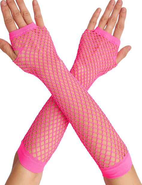 PRICES MAY VARY. These long fishnet gloves are perfect for adding a touch of edgy flair to any outfit, whether it's for a night out or a costume party. The fishnet arm sleeve design is both fashionable and versatile, allowing you to pair them with a variety of looks, from punk rock to retro glam. Made from durable and stretchy fishnet material, these gloves provide a comfortable fit while adding an alluring appeal to your ensemble. These fishnet sleeves are ideal for cosplay, dance performances, Pink Fishnet Gloves, Fish Net Outfits, Kids Joker Costume, Phone Banner, Colorful Goth, Fishnet Sleeves, Net Gloves, Punk 80s, 80's Party Outfit