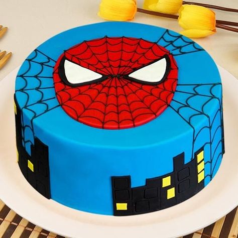 1st Birthday Cake Designs, Cake Designs For Boy, Cake Designs For Kids, Spiderman Birthday Cake, Unique Cakes Designs, Fondant Cakes Birthday, Superhero Birthday Cake, Spiderman Theme, Spiderman Cake