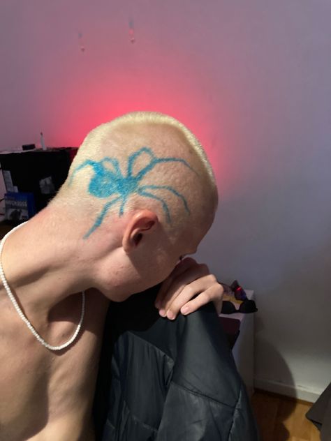 Bald Painted Hair, Bald Bleach Hair Designs, Head Designs Shaved, Dyed Hair Shaved Head, Buzz Colored Hair, Buzz Dye Designs, Buzzcut Bleach Men, Bleach Buzzed Hair Designs, Simple Buzzcut Design