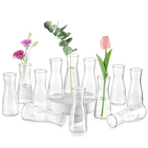 Clear Flower Vase, Bud Vase Centerpiece, Vases For Centerpieces, Flowers Minimalist, Minimalism Aesthetic, Dining Room Decoration, Glass Bud Vases, Vases For Flowers, Table Dining Room