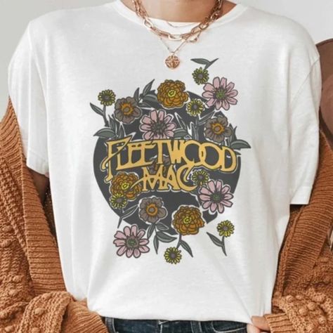 Fleetwood Mac - Stevie Nicks Band With Flowers Printed On High Quality Bella Canvas Brand Tees. Premium Cotton Unisex Sizing Classic Fit Small: 2-4 Medium: 6-8 Large: 10-12 Fabric 100% Cotton Our Boutique Is Filled With A Curated Collection Of Styles: Spell Gypsy Boho Bohemian Hippie Retro Vintage Handmade Coachella Festival Free People Anthropologie Johnny Was Urban Outfitters Western Aztec Tribal Floral Vacation Fall Winter Spring Summer Casual Mumu Cocktail Love Lemons Coat Jeans Pants Top Dr Western Aztec, Boho Tees, Latest T Shirt, Music Band, Fleetwood Mac, Stevie Nicks, White Sand, Relaxing Music, Clothing Co