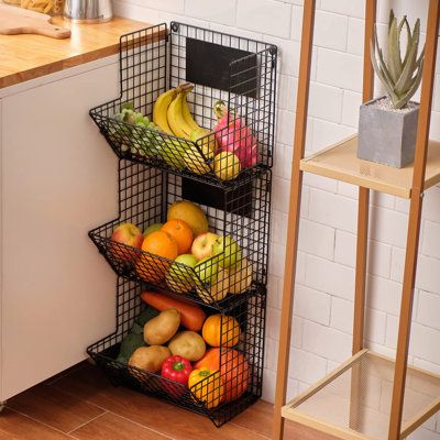 Tiered Fruit Basket, Storing Vegetables, Hanging Fruit Baskets, Wall Baskets, Basket Organization, Apartment Decor Inspiration, Wire Baskets, Wall Organization, Menu Furniture