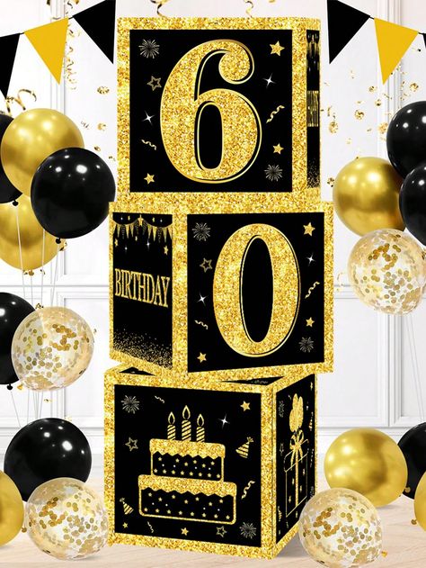 3pcs/Set 27cm 60th Black Gold Birthday Surprise Box, 60th Birthday Party Room Background Decoration, Photo Props, Birthday Gift Black Gold    Paper     Event & Party Supplies, size features are:Bust: ,Length: ,Sleeve Length: 60th Birthday Centerpieces, Birthday Party Room, Photo Props Birthday, Black Gold Birthday, 50th Anniversary Decorations, 60th Birthday Party Decorations, 70th Birthday Decorations, 60th Birthday Decorations, Happy 60th Birthday