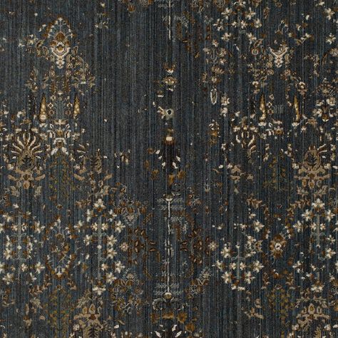 Delicately detailed flowery palmettes in light hues of grey, gold, oyster, tobacco and aquamarine contrast with the rich opulently overdyed brown base of Karastan Rugs' Eastmont area rug in denim. Crafted with EverStrand premium polyester yarn, the woven designs of Karastan Rugs' Montreal collection offer an irresistibly plush touch, inherent stain resistance and vivid color clarity. Dependably durable and sumptuously soft, EverStrand is produced from recycled plastic bottles and offers a stylis Grey Vintage Rugs Living Room, Area Rug In Kitchen Rustic, Area Rugs In Living Room Dark Floors, Dark Bedroom Area Rugs, Modern Area Rugs In Living Room Vintage, Contemporary Rustic Rugs, What Color Rug For Dark Floors, Living Room With Dark Grey Rug, Living Room Rugs With Dark Furniture