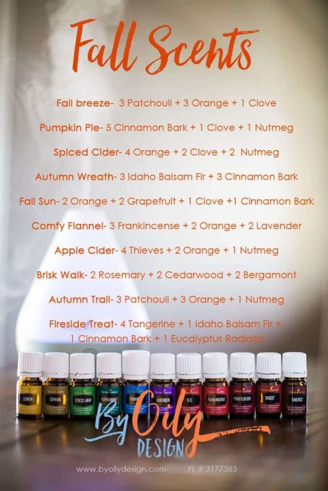 images shows essential oils diffused to make your house smell good in fall. Scent Recipes, Fall Smells, Fall Essential Oils, Essential Oil Diffuser Blends Recipes, Young Living Essential Oils Recipes, Essential Oil Diffuser Recipes, Oil Diffuser Recipes, Essential Oil Mixes, Essential Oil Blends Recipes