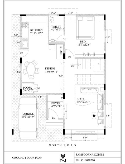 30x40 North Facing Duplex Ground Floor House Plan G+1 with one car parking G+1 House Plan, 30 X 40 Duplex House Plans, Ground Floor Parking First Floor House, North Facing House Plan Vastu 30x40, First Floor House Design Layout, Duplexes House Plans, 30 X 60 House Plans Layout North Facing, 40 40 North Facing House Plans, 20x60 House Plans North Facing