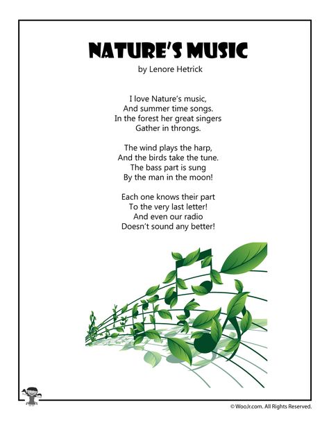 Nature's Music Children's Poetry Nature Poems For Kids, Poem On Environment, Poem Nature, Nature For Kids, Earth Poems, Nature Poems, Summer Poems, Poems For Kids, Small Poems