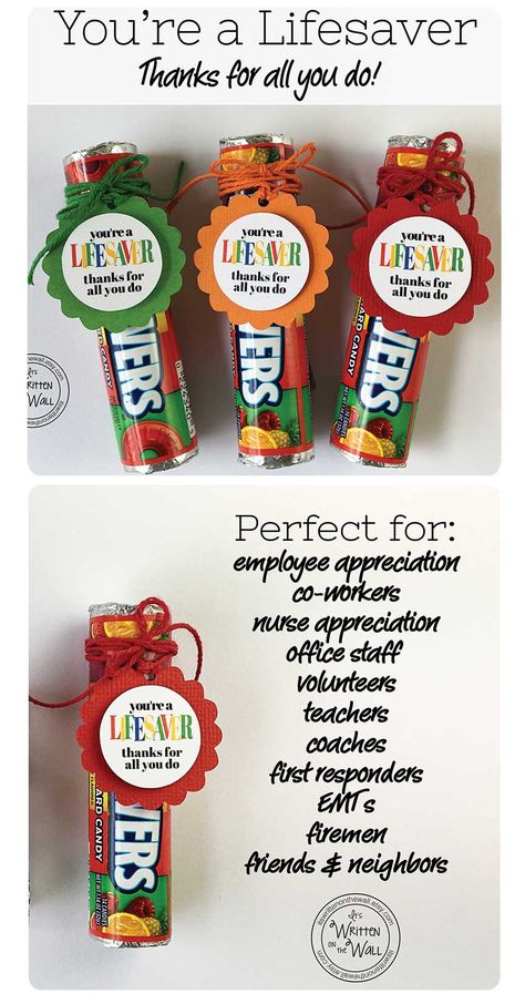 Volunteers Appreciation Gifts, Candy Bar Staff Appreciation, Lifesaver Teacher Appreciation, Substitute Thank You Gift, Lifesaver Candy Crafts, Lifesaver Gift Ideas, Staff Appreciate Ideas, Gift For Substitute Teacher, First Responder Appreciation Ideas