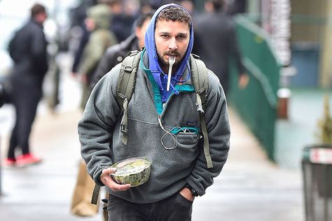 This Is Why Shia LaBeouf Is a Normcore Fashion God Shia Labeouf Tattoo, Shia Labeouf Style, Plain White Sweatshirt, Normcore Outfits, Normcore Fashion, Polar Fleece Jacket, Long Hair Style, Gq Fashion, Shia Labeouf