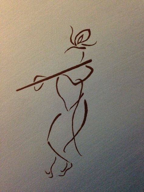 Krishna Art Tattoo, Krishna Simple Tattoo, Krishna Easy Art, Simple Radha Krishna Drawing Easy, Small Krishna Drawing, Easy Spiritual Drawings, Krishna Outline Drawing, Krishna Simple Drawing, Drawing Ideas Krishna