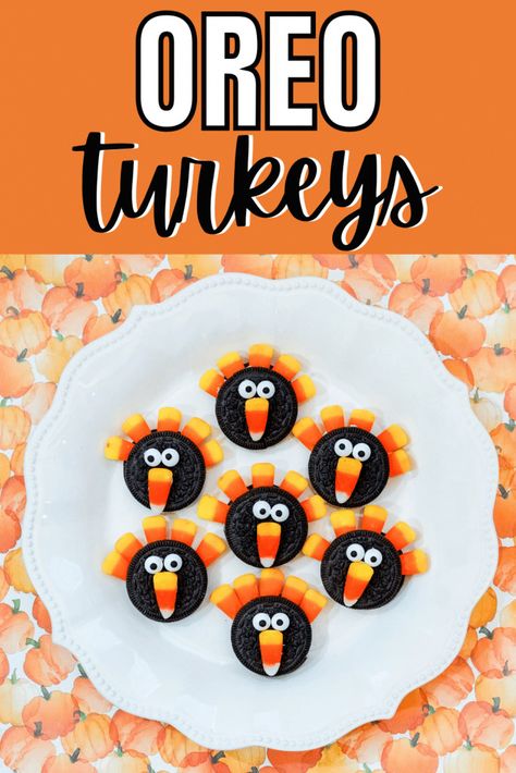 Oreo Turkeys Thanksgiving, Oreo Turkeys Treats For Kids, Turkey Themed Snacks, November Snacks, Oreo Turkey Cookies, Oreo Turkeys, Oreo Turkey, Thanksgiving Food Crafts, Pilgrim Hats