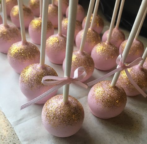 Cake Pops Pink And Gold, Pink Glitter Cake Pops, Sparkly Cake Pops, Cake Pop Presentation, Birthday Cake Pops For Women, Sleeping Beauty Cake Pops, Ready To Pop Cake Pops, Dance Cake Pops, Princess Party Cake Pops