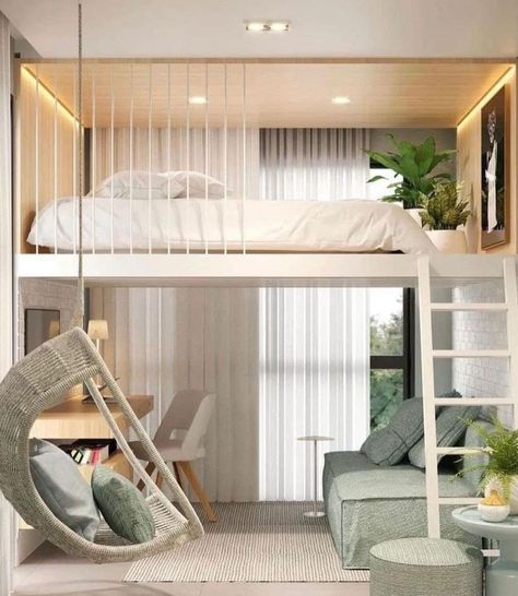 Workspace In Bedroom, Bunk Bed Aesthetic, Home Decor Ideas Indian, Home Decor Ideas Indian Style, Bedroom Ideas For Small Rooms Cozy, Loft Style Bedroom, Loft Bed Plans, Dream Bedroom Inspiration, Bunk Bed With Desk