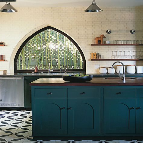 Teal Kitchen Cabinets, Teal Cabinets, Casa Cook, Teal Kitchen, Classic Kitchen, Spanish Revival, Kitchen Cabinetry, Green Kitchen, Painting Cabinets