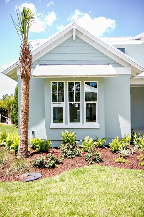 Light Blue House Exterior, Coastal Exterior House Colors, Stucco Exterior Colors, Beach House Exterior Colors, Yellow House Exterior, Light Blue Houses, Coastal Exterior, Gray House Exterior, Exterior Home Design