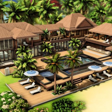 download in bio Sims 4 Love Island Villa, Sims 4 Beach Villa, Sims 4 Beach Restaurant, Sims Island House, Sims Beach House Floor Plans, Sulani Beach House Sims 4, Island Living Sims 4 House, Bloxburg Tropical House, Tropical Bloxburg House