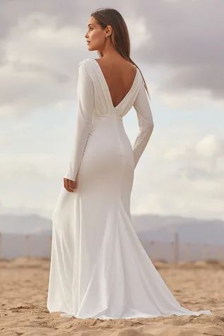 Wedding Dresses & Bridal Gowns - White Wedding Dresses - Lulus Wedding Dresses Simple Elegant, Elegant Long Sleeve Wedding Dresses, Vowel Renewal, 2nd Wedding Dresses, Plain Wedding Dress, Wedding Dresses Ideas, Wedding Whimsical, December Wedding, Dress With Sleeves