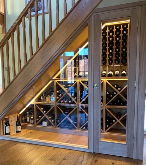 Under Stairs Wine Cellars | Bespoke Wine Racks & Storage | Wine Racks UK Under Stairs Wine Cellar, Basement Staircase, Room Under Stairs, تحت الدرج, Stairs Renovation, Bloxburg Basement, Wine Closet, Staircase Storage, Home Wine Cellars