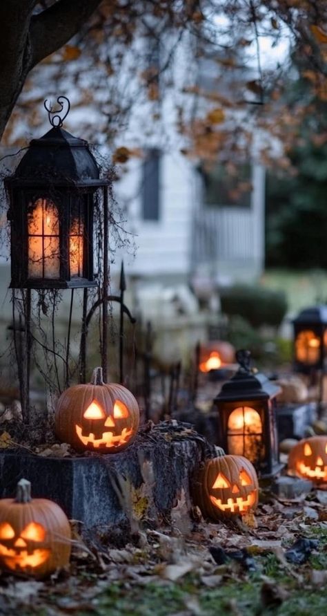 Spooky Halloween graveyard ideas to transform your yard into a haunting nightmare. Create eerie tombstones, fog-shrouded paths, and ghoulish props. Add creepy sound effects and flickering lanterns for an immersive experience. Don't forget skeletal hands emerging from the ground! Perfect for setting a spine-chilling atmosphere on All Hallows' Eve. Halloween Graveyard Ideas, Pumpkin Cottage, Fall Moodboard, Haunted Hayride, Halloween Tricks, Pumpkin Festival, Halloween Graveyard, Samhain Halloween, Pumpkin Designs