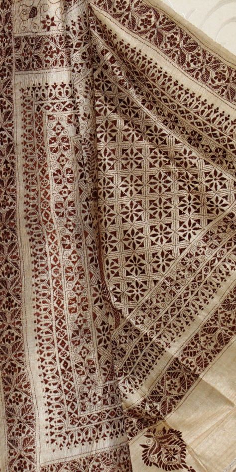 Kantha Saree Silk, Katha Work Saree, Katha Stitch Saree, Katha Stitch, Kantha Stitch Saree, Kantha Work Sarees, Saree Accessories, Kantha Sari, Kantha Silk