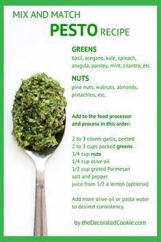 mix and match pesto recipe -- choose your greens, choose your nuts Resep Oatmeal, Homemade Pesto Recipe, Zuppa Toscana, Homemade Pesto, Fettuccine Alfredo, Low Carb Paleo, Pesto Recipe, Pesto Sauce, Garden Recipes