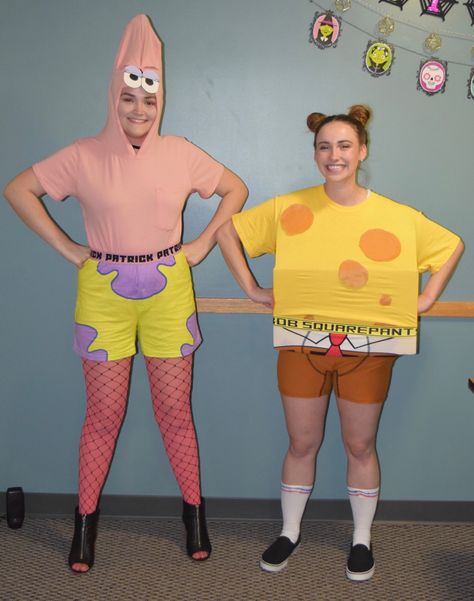 Patrick Diy Costume, Duo Halloween Costumes Bff Spongebob And Patrick, Spongebob And Sandy Costume, Handsome Squidward Costume, Spongebob Patrick Costume, Diy Patrick Star Costume, Patrick Costume Spongebob, Pairs Halloween Costumes, Patrick And Spongebob Costume