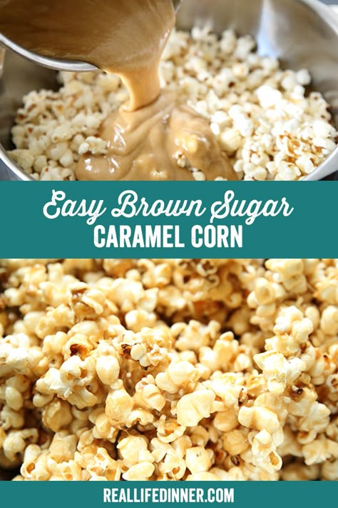 Easy Brown Sugar Caramel Corn ~ https://reallifedinner.com Easy Caramel Corn Recipe, Caramel Popcorn Recipe Easy, Caramel Corn Easy, Popcorn Recipes Sweet, Kettle Corn Recipe, Brown Sugar Caramel, Popcorn Balls Recipe, Chocolate Caramel Slice, Popcorn Recipes Easy