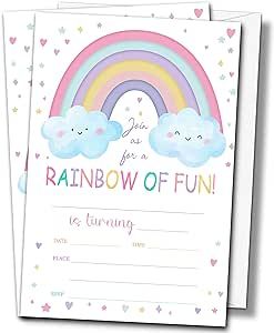 Rainbow Birthday Party Invitations, Rainbow Unicorn Invitations, Cloud Heart, Birthday Invitation Cards, Rainbow Party Supplies, Rainbow Party Decorations, Heart Birthday, Unicorn Invitations, Girl Birthday Decorations