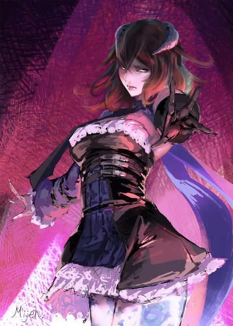 Bloodstained Ritual Of The Night, Castlevania Wallpaper, Hair Pale Skin, Detached Sleeves, Gradient Hair, Watercolour Texture Background, Multicolored Hair, Night Blue, Video Game Characters