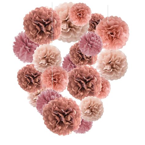 PRICES MAY VARY. TISSUE POM POMS DECORATION KIT - Perfect party decorations supplies, for wedding, birthday, baby shower, bridal shower, celebrations, valentine's, all kinds celebration and other theme parties. Good quality materials: made of selected high-quality paper, bright colors, safe and non-toxic.Each color has been carefully dyed to meet the latest color trends, giving an elegant, unique touch to your event Packed flat.Package includes: 4 color（Different Rose gold）,4 Pieces of each colo Pink Rose Gold Birthday Decor, Sprinkle Party Decorations, Paper Pom Pom Decorations, Pom Poms Decorations, Wedding Hanging Decor, Rose Gold Party Theme, Rose Gold Birthday Party, Gold Graduation Decorations, Fake Rose Petals