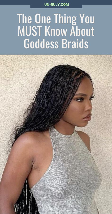 Braided Hairstyles For Black Women Goddess Braids, Goddess Braids Maintenance, How To Style Your Goddess Braids, Goddess Braids Crochet Hair, Boho Single Braids, Goddess Braids With Straight Hair, Best Synthetic Hair For Braids, Goddess Braids Half Up Half Down, Boho Braids Vs Goddess Braids