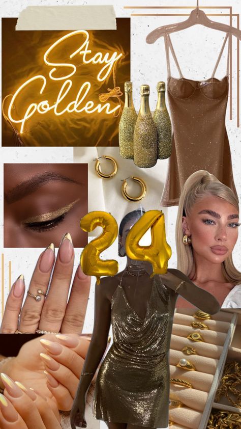 24th Birthday Decorations, Classy 21st Birthday, Golden Birthday Themes, Birthday Vegas, Gold Theme Birthday, Vegas Aesthetic, Golden Birthday Parties, 25th Birthday Cakes, Champagne Birthday