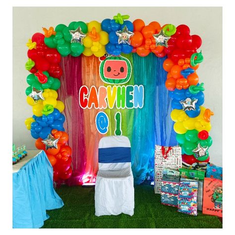 Balloon backdrop styling #Cocomelon Cocomelon Balloon Arch, Cocomelon Balloon Decoration, Cocomelon Backdrop Ideas, Cocomelon Backdrop, Cocomelon Theme, Cocomelon Birthday, Tummy Workout, Stage Backdrop, Balloon Backdrop