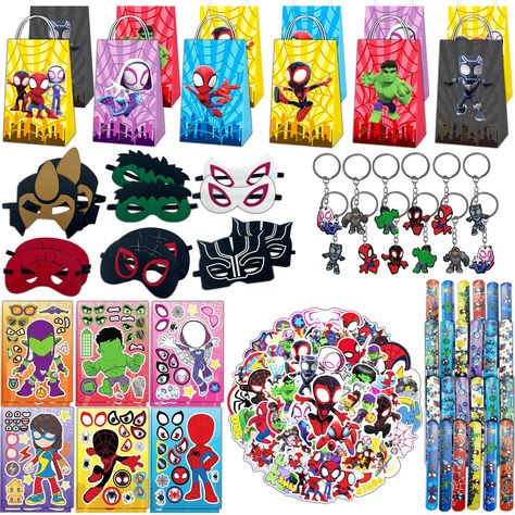 PRICES MAY VARY. 🎁 UNFORGETTABLE SUPERHERO EXPERIENCE: Turn your child's dream of being a spider and his amazing friends superhero into reality with our comprehensive superhero party favor package. Designed to create magical moments at birthday parties or costume-themed events, our diverse range of superhero-themed items ensures an unforgettable celebration. 💫 ABUNDANCE OF JOYFUL PLAY: Packed with 12 superhero keychains, 12 superhero paper bags, 12 spidey felt masks, 12 spidey Make-a-Face stic Spidey And Friends Birthday Party Games, Spider Man Theme Birthday Party, Spidey Centerpieces, Spidey And His Amazing Friends Birthday Decorations Ideas, Spidey Party Decorations, Spider And His Amazing Friends Birthday, Spidey And His Amazing Friends Birthday Decorations, Spiderman 5th Birthday Party, Spider And His Amazing Friends