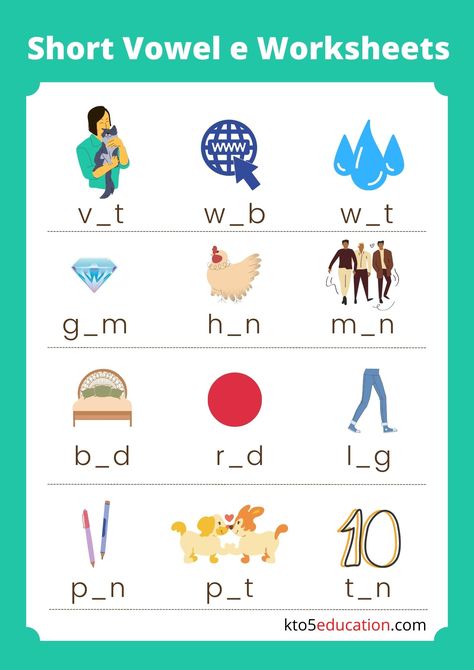 E Vowel Words Worksheet, E Sound Words Worksheet, Short Vowel E Worksheets, Vowel E Worksheets, Short E Sound, Cvc Worksheets, English Worksheets For Kindergarten, Vowel Worksheets, Long E