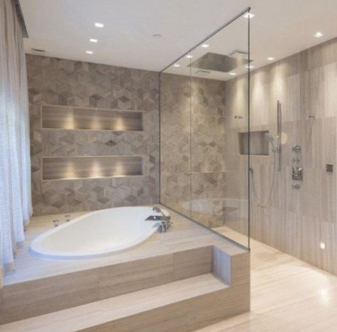 Bath Tub In Bedroom Modern, Big Bathroom With Bathtub, Modern Jacuzzi Tub Bathroom, Bathroom With Big Tub, Big Showers Walk In Dream Bathrooms, Modern Bathroom With Tub, Big Bath Tub, Bathroom Ideas Big, Big Bathroom Ideas