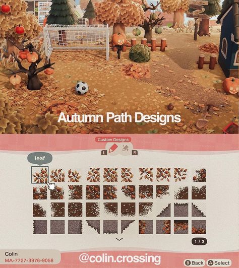 colin of moon 🌙 on Instagram: “autumn leafy path designs posted to my creator ID. they're designed to match the yellow leaf pile. enjoy! i will upload some bonus…” Acnh Halloween Code, Animal Crossing Leaf, Cottagecore Animal Crossing, Motif Acnl, Acnh Cottagecore, Autumn Animals, Animal Crossing 3ds, Animal Crossing Guide, Fall Designs