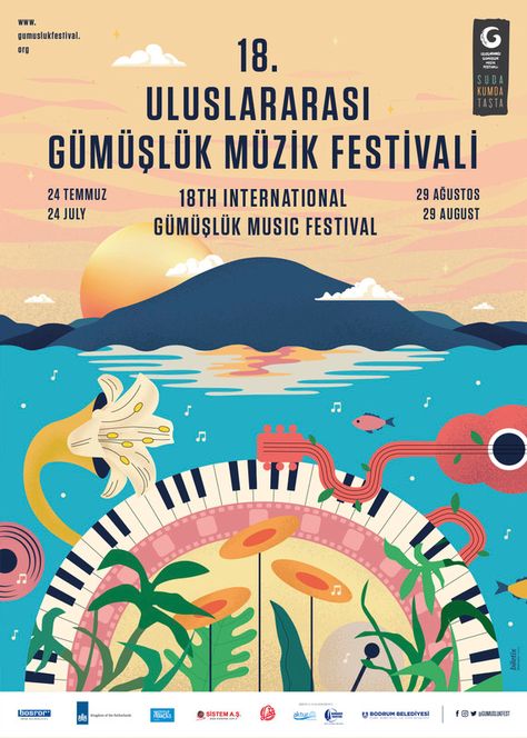 “18Th International Gumusluk Music Festival”, 2021, by ahmet barin, Turkey - typo/graphic posters Coachella Poster, Art Festival Poster, Coachella Inspiration, Festival Logo, Illustrator Design Tutorial, Graphic Posters, Summer Music Festivals, Festival Flyer, Music Festival Poster