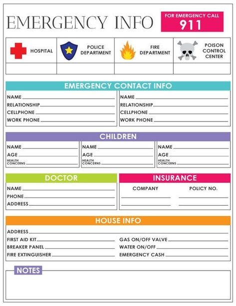 Emergency Information Sheet, Family Emergency Plan, Emergency Contact List, Family Emergency Binder, Home Organization Binders, Medical Binder, Emergency Binder, Emergency Preparedness Kit, Life Binder