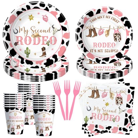 PRICES MAY VARY. 【Rodeo 2nd Birthday Party Supplies】The western cowgirl 2nd birthday decorations dinnerware set includes everything you need to create a fun and festive atmosphere for your girl's special day, featuring plates, cups, napkins, and utensils adorned with vibrant rodeo-themed designs 【Complete Set】Our western cowgirl party decorations for 2nd birthday dinnerware sets come complete with all the essentials for a seamless party experience including 24pcs 9'' second rodeo dinner plates, Cowgirl 2nd Birthday Party, Rodeo Birthday Decorations, Cowgirl 2nd Birthday, Baby Shower Plates And Napkins, 7th Birthday Party For Boys, Cowgirl Decorations, Rodeo Baby Shower, Cowgirl Party Decorations, Second Rodeo