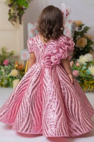 Shop for Lil Angels Pink Sequin Embellished Ruffle Draped Gown For Girls Online at Aza Fashions Baby Gowns Party Wear, New Model Dress, Structured Gown, Party Wear Frocks, Nigerian Lace Styles Dress, Kids Party Wear Dresses, Draped Gown, Gown Party Wear