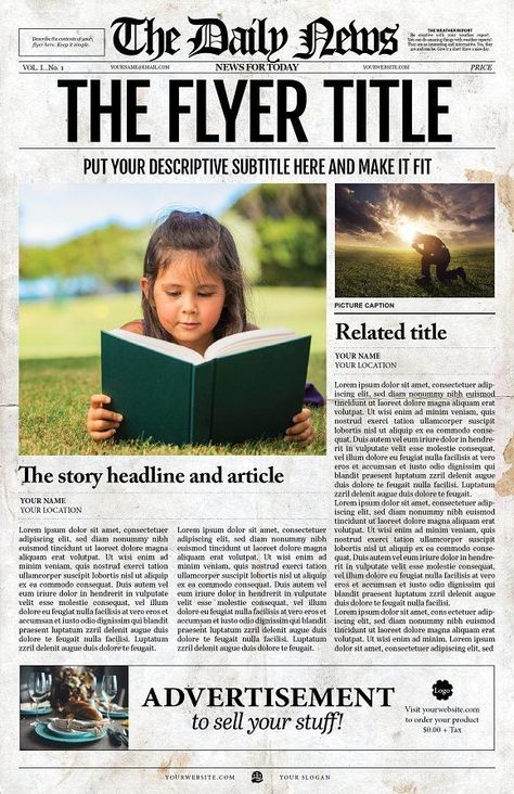 Make Your Own Newspaper, Newspaper Design Layout, Article Template, Newspaper Layout, Newspaper Front Pages, Student Newspaper, Illustrator Template, Paper Layout, Newspaper Template