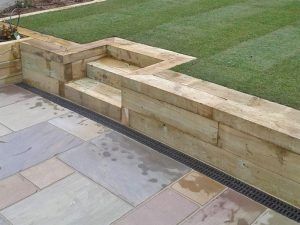 Sleepers Retaining Wall, Sleepers Steps Garden, Sleeper Walls Retaining, Patio And Sleepers, Gardens With Sleepers, Sleeper Wall Garden, Garden Sleeper Ideas, Sleepers Garden Ideas, Garden Sleepers