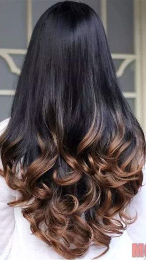 Highlights On Ends Of Hair Brunettes, Lower Hair Highlights, Highlights On Lower Part Of Hair, Brown Highlights Indian Hair, Hair Highlights For Indian Hair, Black Hair With Brown Tips, Hair Highlights For Black Hair Indian, Black Hair Balayage Indian, Hair Highlights For Black Hair