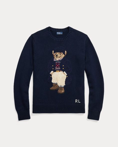 Ralph Lauren Mens Designer Sweaters, Ralph Lauren Polo Bear, Ralph Lauren Womens Clothing, Bear Sweater, Polo Ralph Lauren Sweater, Cotton Jumper, Linen Sweater, Polo Bear, Women Sweater